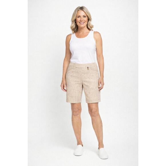 Tommy Hilfiger Pants - Tommy Hilfiger Womens Beige Gingham Stretch Pull On Shorts Size 10 NWT